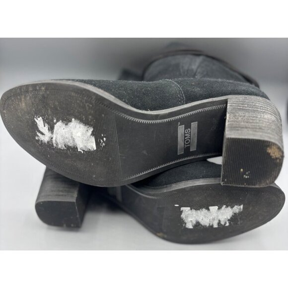 Toms Mila Black‎ Suede Ankle Boots Chunky Heel Size 8.5 Wrap Around - Picture 7 of 7